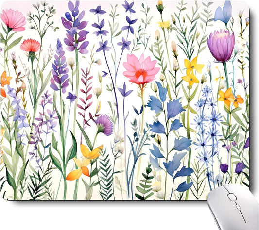 Beautiful Floral Plants Mouse Pad,Purple Flowers Mouse Pads for Desk,Soft Cute Computer Mouse Mat Washable Mousepad Computer Mouse Pads for Women,Square Waterproof Non-Slip Rubber Base MousePads