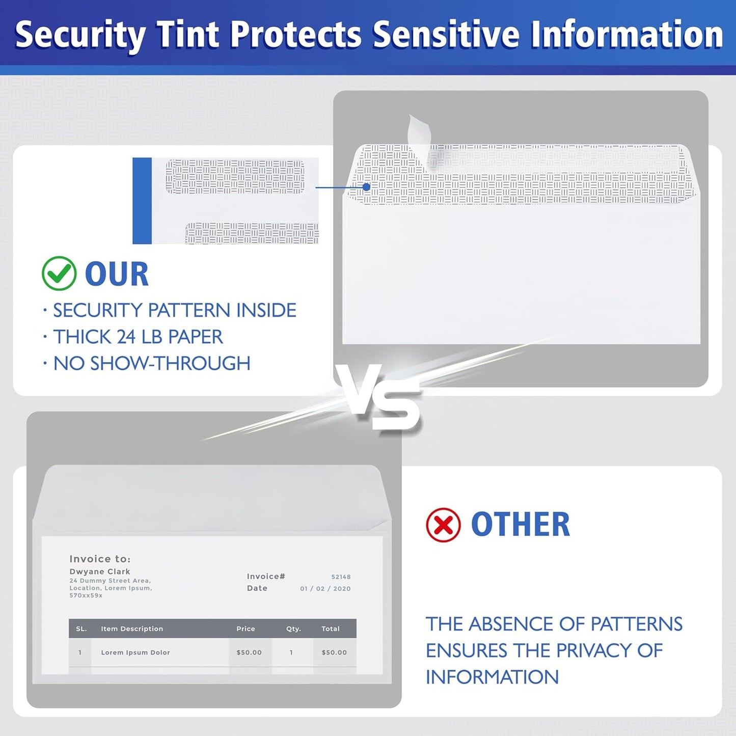 #8 Double Window Security Check Envelopes,500 Counts Double Window Self Seal Security Envelopes,No.8 Double Window Bussiness Envelopes Designed for Checks/Tax Form/Invoices/Business Correspondence