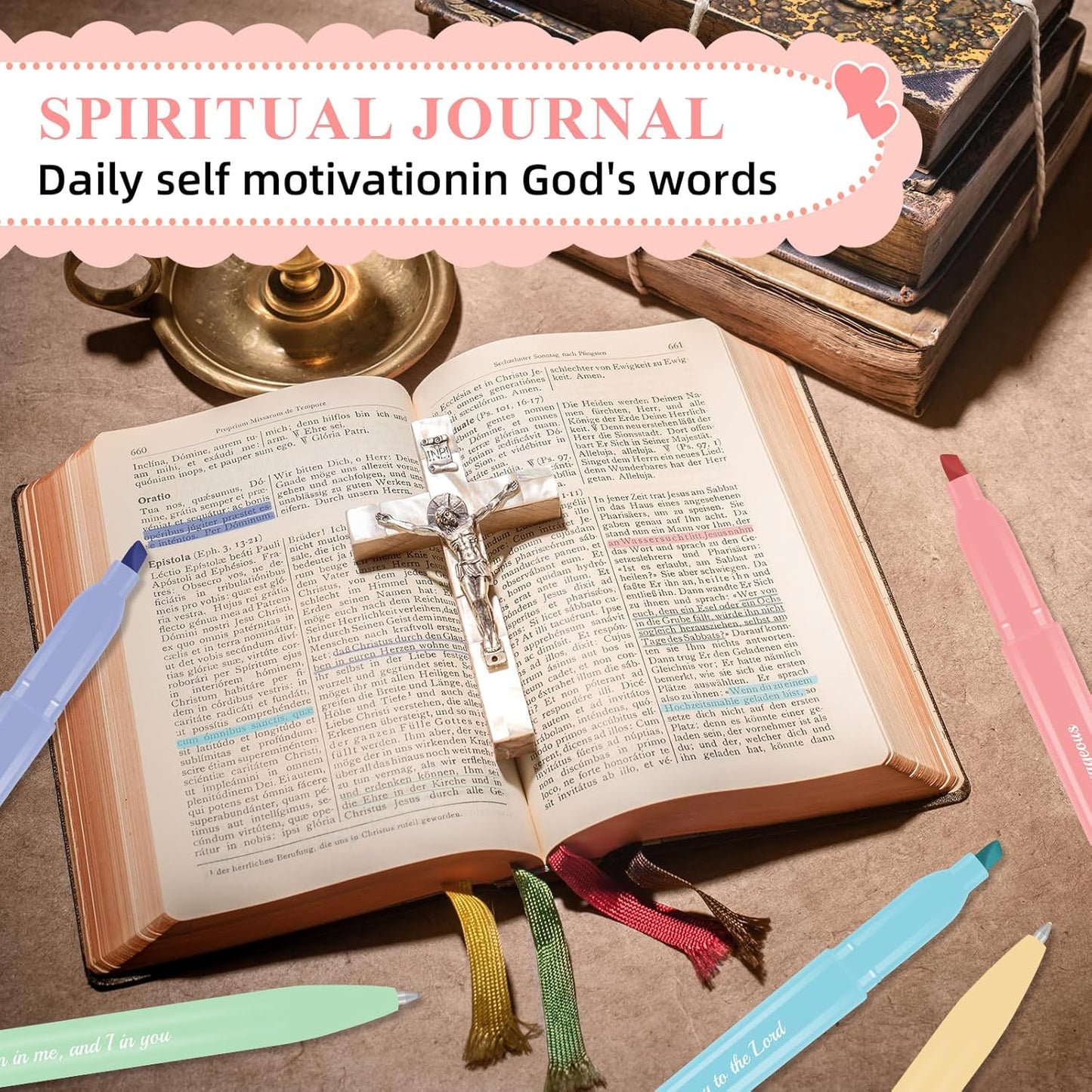 Bible Highlighters Assorted Colors and Gel Pens Set, 8 Pastel Highlighter Markers 8 Colored Ink Gel Pens, 75 Tabs, No Bleed, Quickly Dry for Bible Study, Motivational Gift for Christians