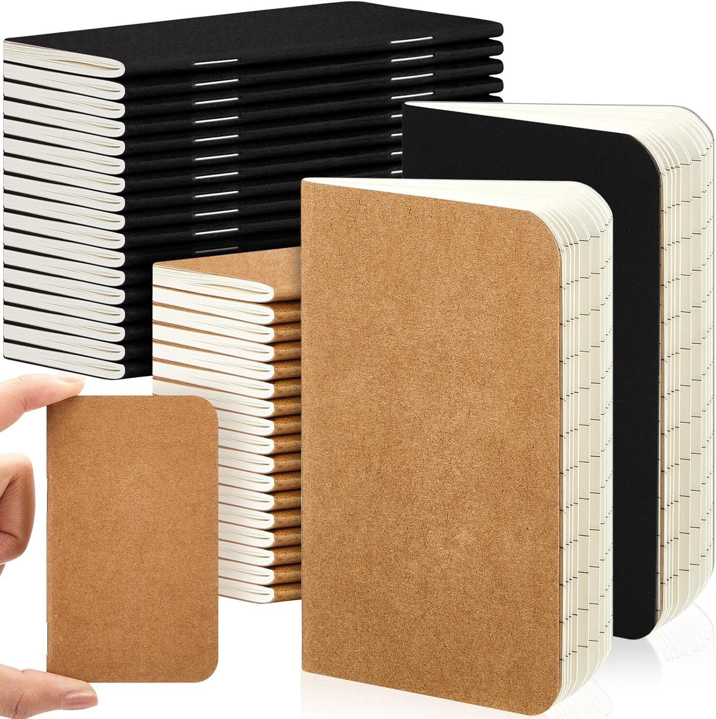 Outus 36 Pcs Pocket Notebook Mini Journal 2.5" x 4" Kraft Paper Mini Notepad Bulk Softcover Pocket Notepad Memo Diary Subject Notebooks for Student Traveler School(Brown Black, Blank Cover)