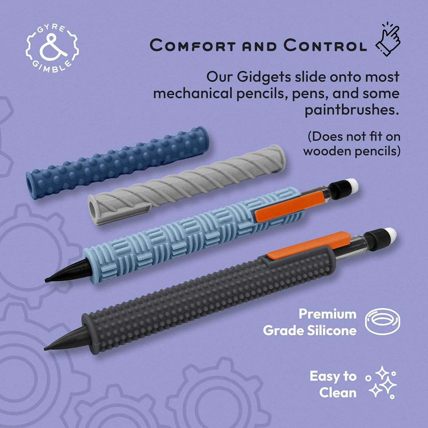 Gyre & Gimble Pencil Gidgets – Textured Silicone Pencil Sleeve for Quiet Fidgeting – Transform Your Mechanical Pencil into a Sensory ADHD Tool for Kids and Adults – 4 Sleeves & 2 Pencils