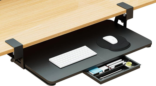 Desktop Keyboard Tray, Under Desk Pull Out, 26.77" X 11.81" Large Size Keyboard Tray with C-Clip Mount, Easy Installation, Computer Keyboard Stand, for Home Study and Office