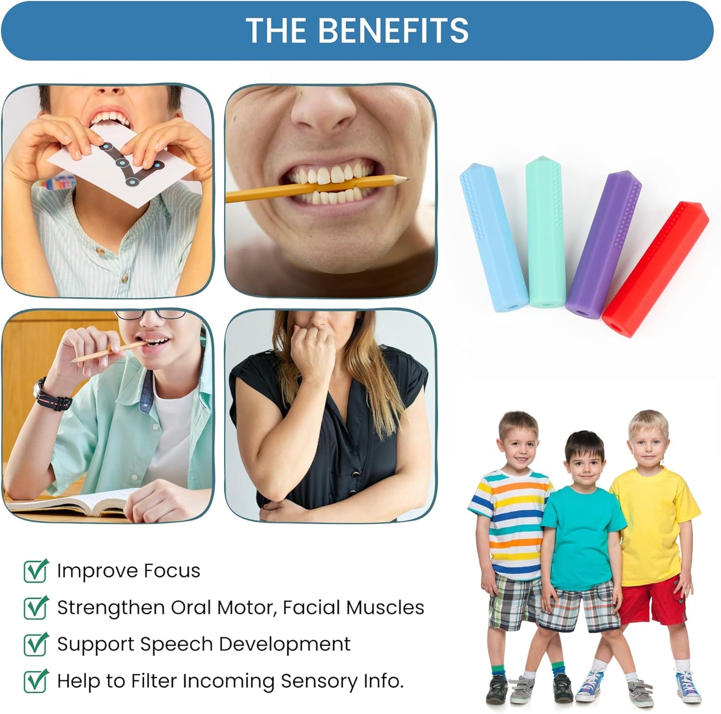 Sensory Pencil Topper, Silicone Pencil Covers for ADHD, SPD, Oral Motor Stimulation, Reduce Fidgeting, 8 Packs