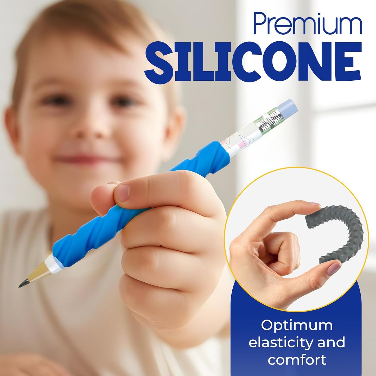 Pencil Grips for Kids & Adults, ADHD Tools for Kids, Sensory Fidget Sleeves for Focus, Calm & Anxiety Relief, Quiet Classroom & Travel Fidget Tool for Fine Motor Skills - 4 Pack & 2 Pencils