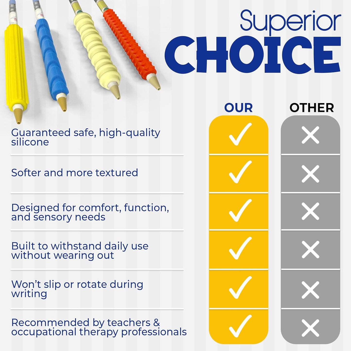 Pencil Grips for Kids & Adults, ADHD Tools for Kids, Sensory Fidget Sleeves for Focus, Calm & Anxiety Relief, Quiet Classroom & Travel Fidget Tool for Fine Motor Skills - 4 Pack & 2 Pencils