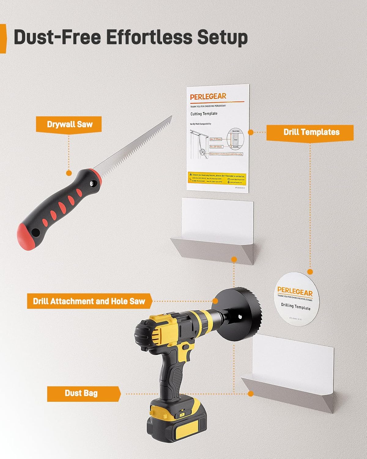 Perlegear TV in-Wall Cable Management Kit, USB and Typ C Ports Cord Hider for Wall Mount TV with Recessed Power, Includes Drill Templates, Dust Bags, Drywall Saw, Extension Cable