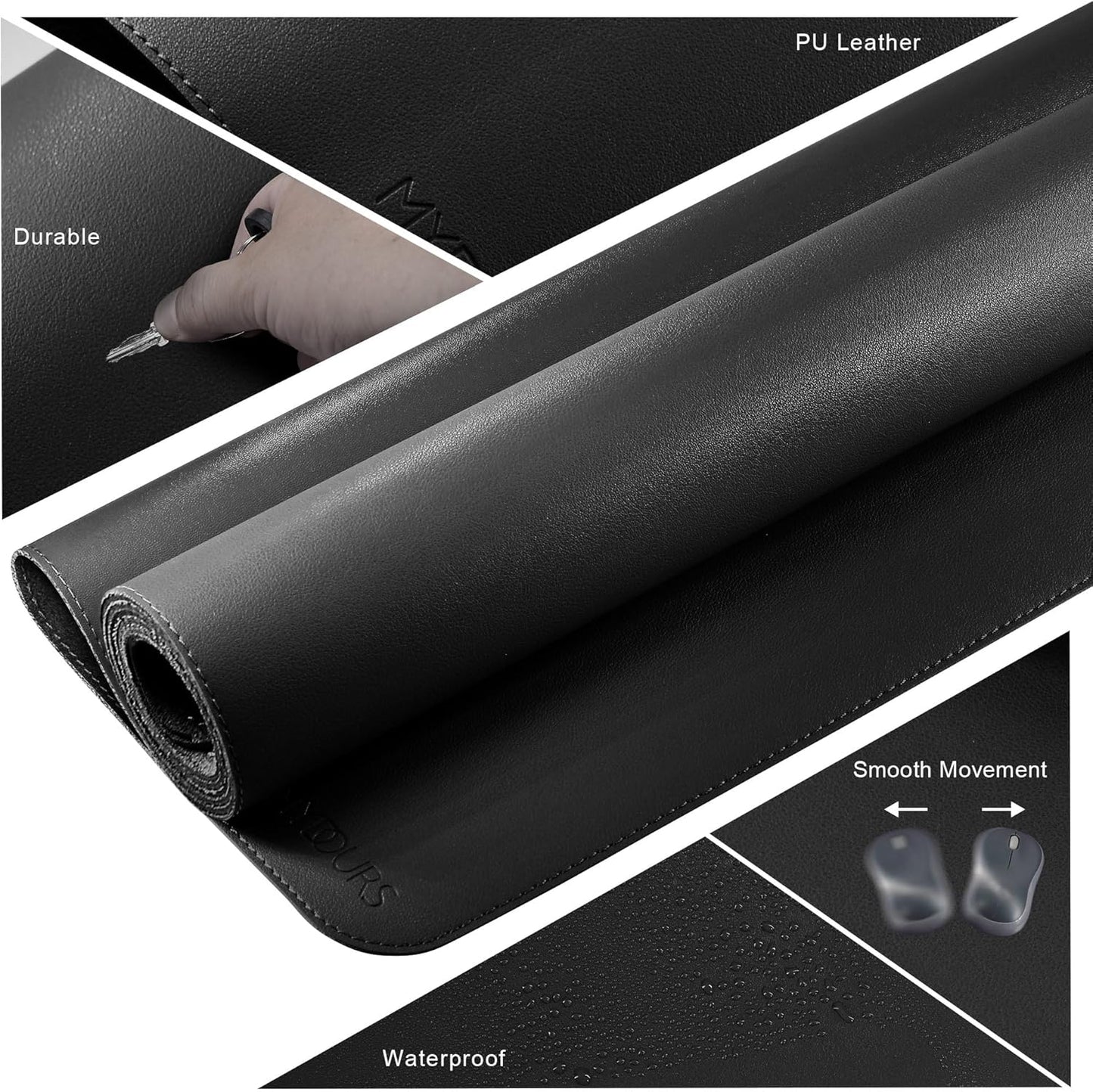 Mydours Ultra-Long 51.2" x 15.7" PU Leather Desk Pad with Non-Slip Suede Base, Waterproof Workstation Mat, Black - Full Desk Protection for Multiple Devices, Ideal for Professionals and Gamers