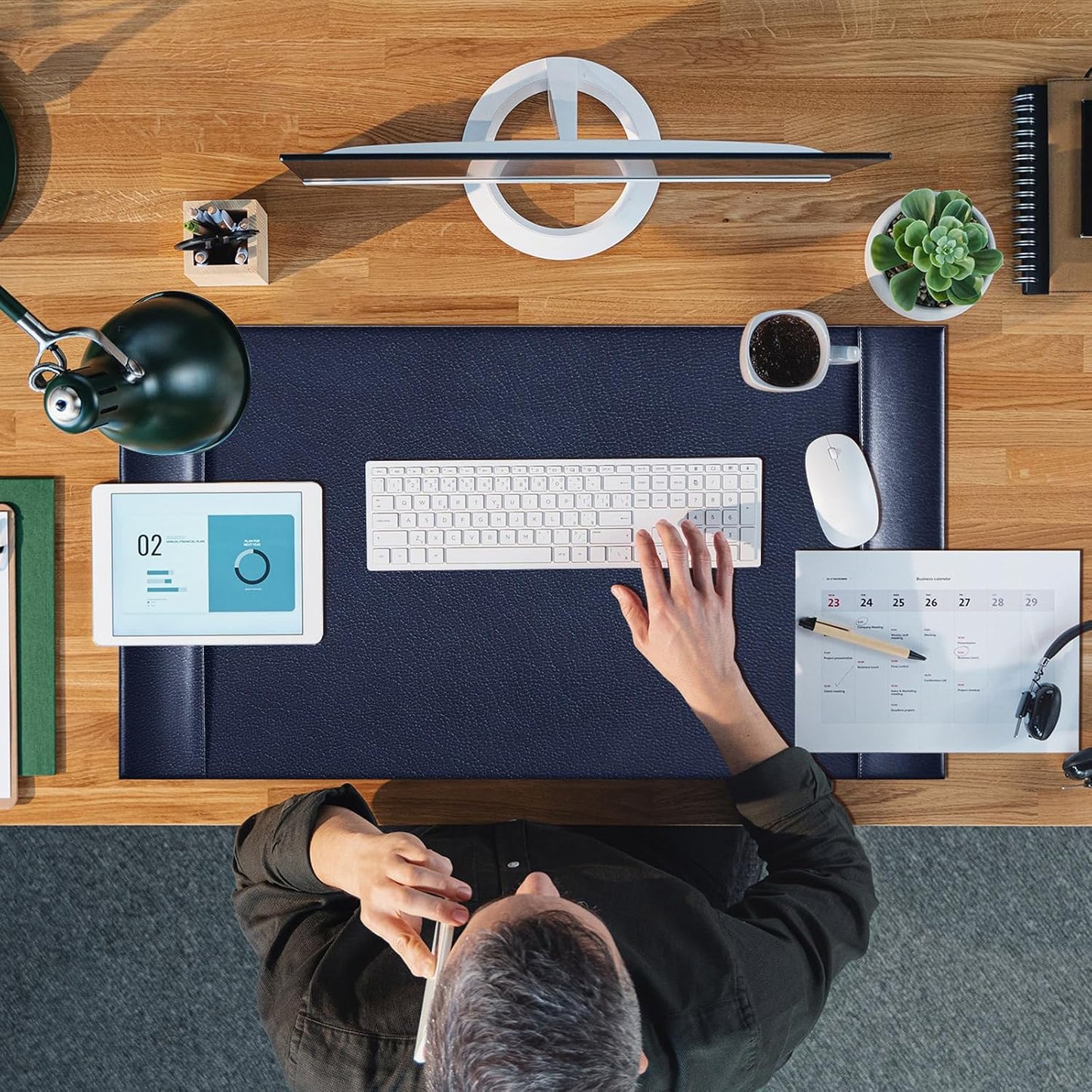 Leather Desk Pad Protector 30" x 18" Leather Desk Blotter with Side Rails Desk Mat for Office Home Workplace Desktop Writing Board Christmas Gifts for Dad Husband(Blue)