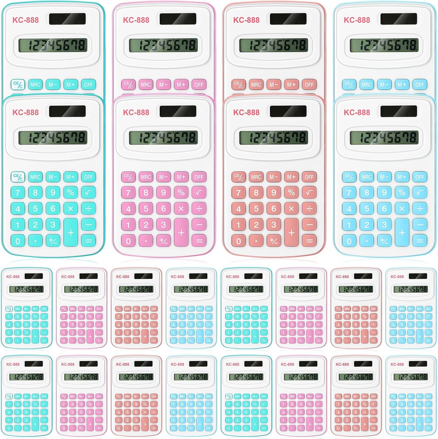 Hoteam 16 Pcs Pocket Calculator Gift for Students Bulk Mini Handheld Calculator Basic Standard Calculators with Button Battery 8 Digit Display for School Office Home(Light Color)