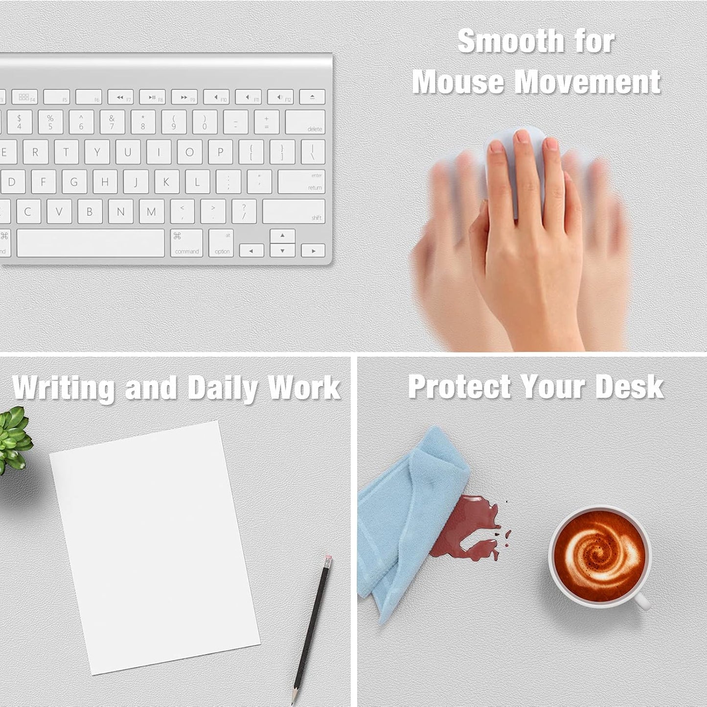 Hsurbtra Desk Pad, 23.6" x 13.8" PU Leather Desk Mat, M Extended Mouse Pad, Waterproof Desktop Blotter Protector, Non-Slip Ultra Thin Small Laptop Keyboard Writing Mat for Office Home, Gray