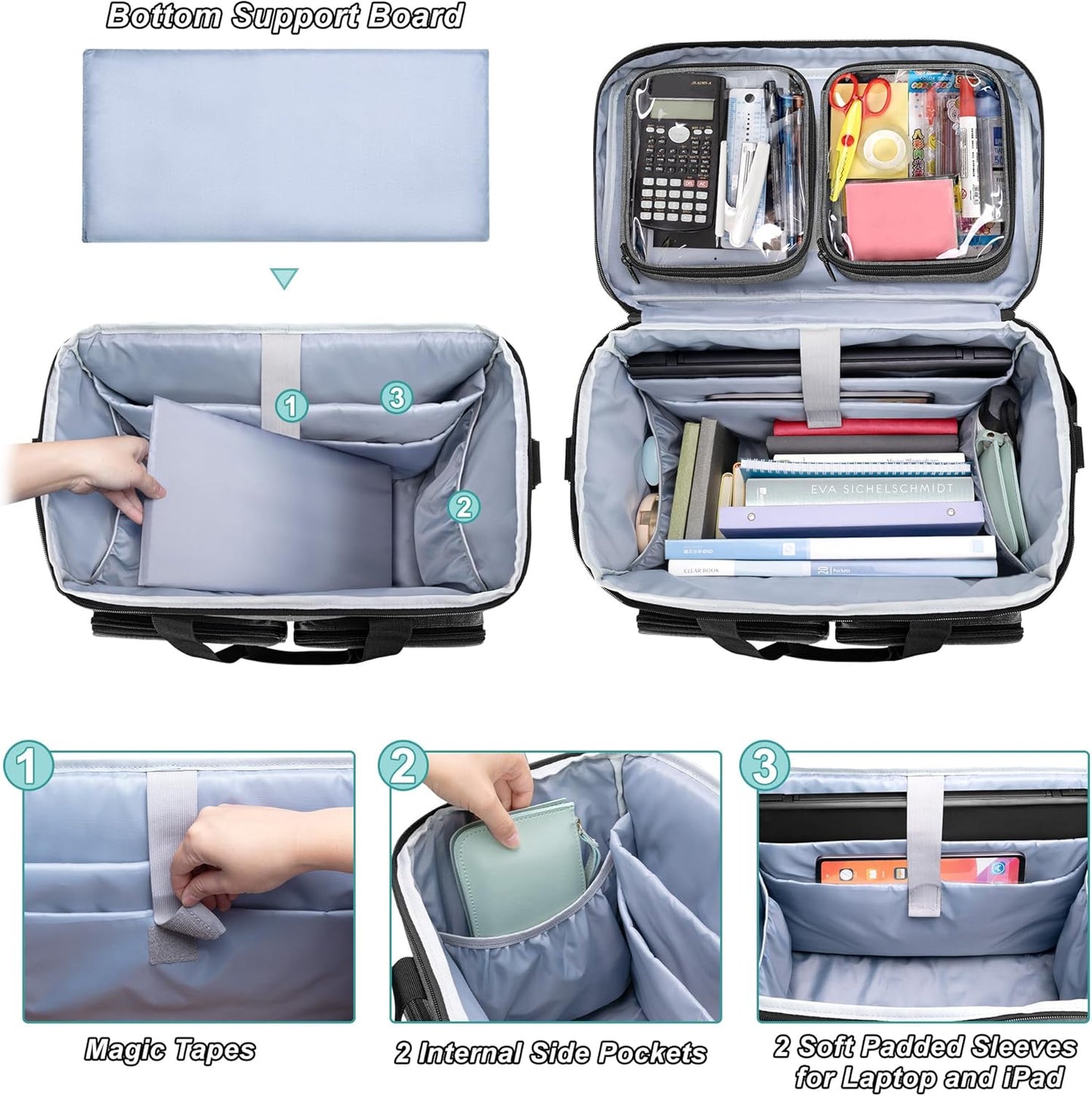 CURMIO Rolling Teacher Tote Bag with Padded Laptop Compartment for up to 15.6 Inches Laptop, Wheeled Teacher Bag for Teaching, Office, Craft, Gray