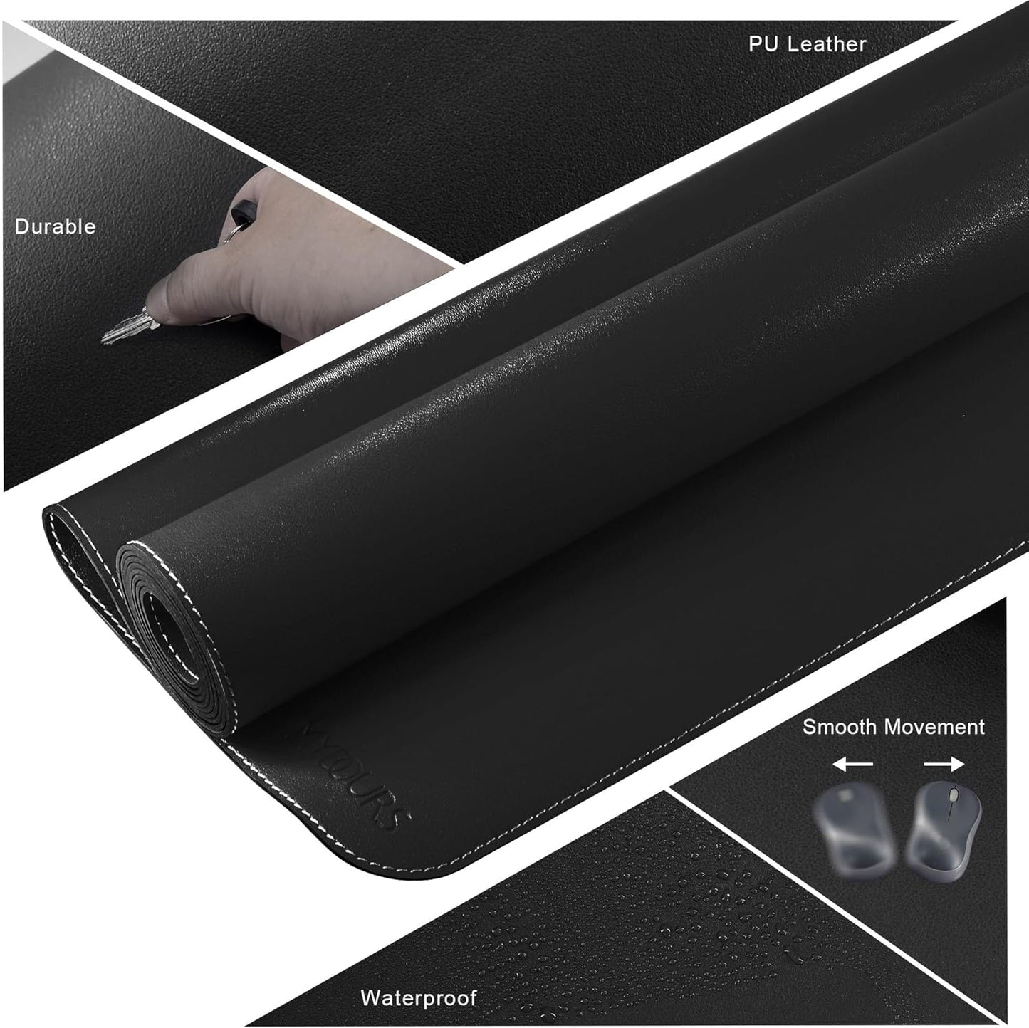 Mydours Giant Desk Mat, 63 x 28 inch Extended PU Leather Desk Pad, Gaming Desk Mat for Home Office Desk, Mouse Pad for Home Office & Computer Workstation, Extra Pad for Standing Desk (Black)