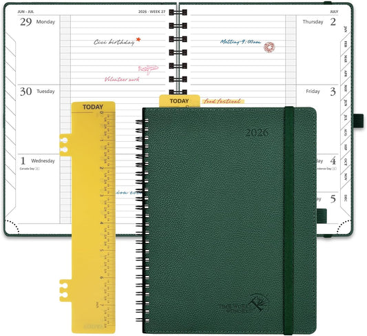POPRUN 2026 Weekly and Monthly Planner Calendar, January 2026 - December 2026,Medium-6.75" x 8.75" Spiral Bound Appointment Book, Includes Monthly Tabs, Inner Pocket,Soft Cover - Army Green