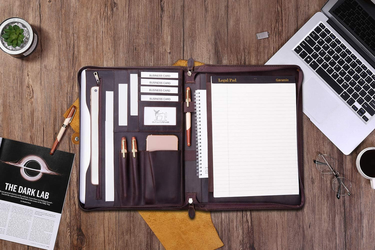 Personalized Leather Portfolio Padfolio for Men, Engraved Gifts for Father's Day for Husband from Wife, Customized Leather Gifts Present for Son/Dad, for Birthday, Dark Brown