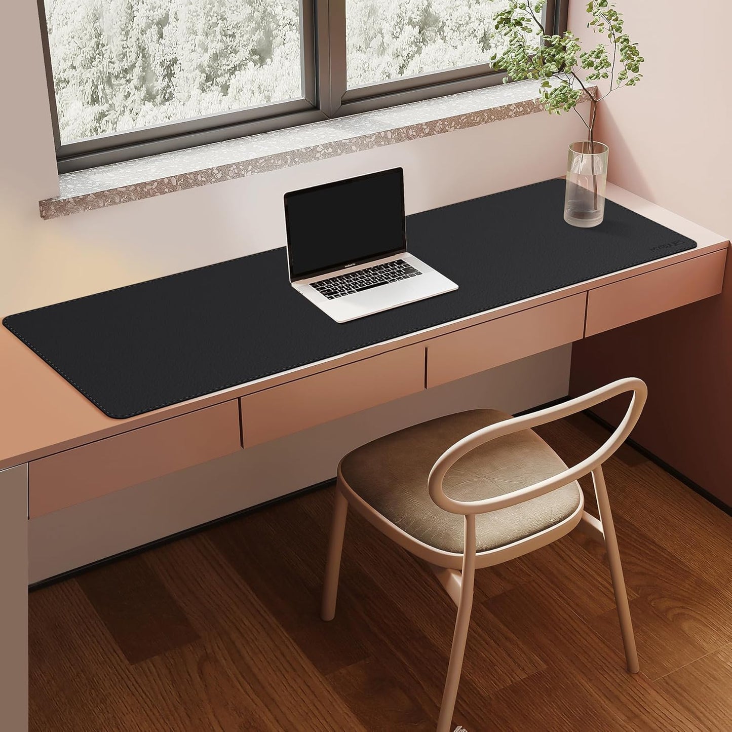Mydours Ultra-Long 51.2" x 15.7" PU Leather Desk Pad with Non-Slip Suede Base, Waterproof Workstation Mat, Black - Full Desk Protection for Multiple Devices, Ideal for Professionals and Gamers