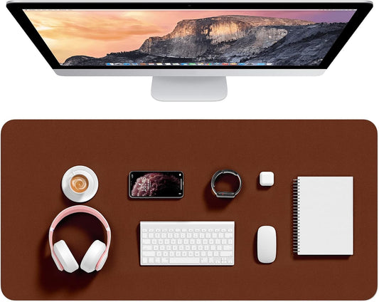 Hsurbtra Desk Pad, 35.5" x 17" PU Leather Desk Mat, XXL Extended Mouse Pad, Waterproof Desktop Blotter Protector, Non-Slip Ultra Thin Large Laptop Keyboard Writing Mat for Office Home, Brown