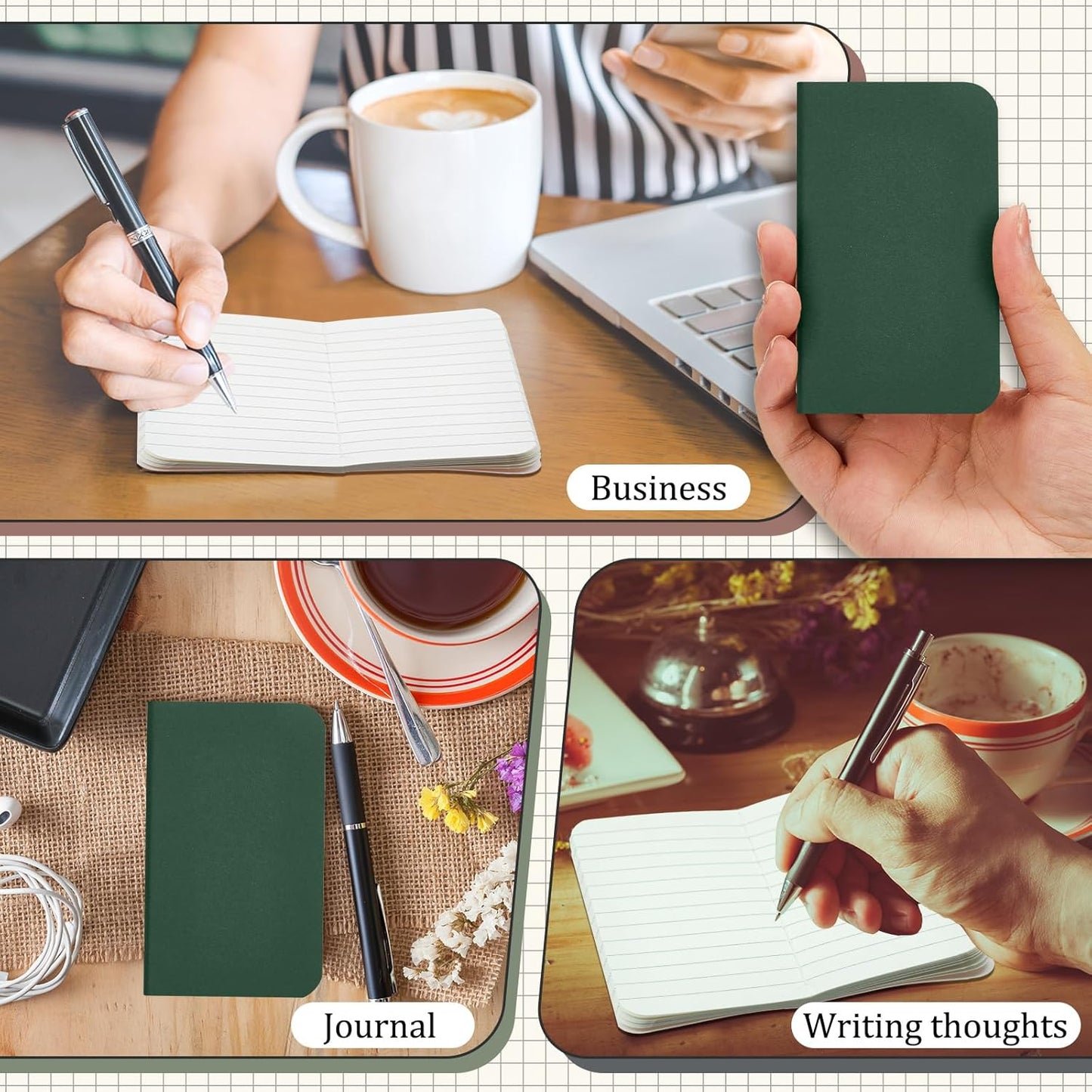 Outus 36 Pcs Pocket Notebook Mini Journal 2.5" x 4" Kraft Paper Mini Notepad Bulk Softcover Pocket Notepad Memo Diary Subject Notebooks for Student Traveler School (Green,Blank Cover)