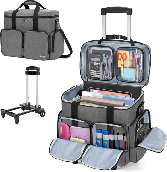 CURMIO Rolling Teacher Tote Bag with Padded Laptop Compartment for up to 15.6 Inches Laptop, Wheeled Teacher Bag for Teaching, Office, Craft, Gray