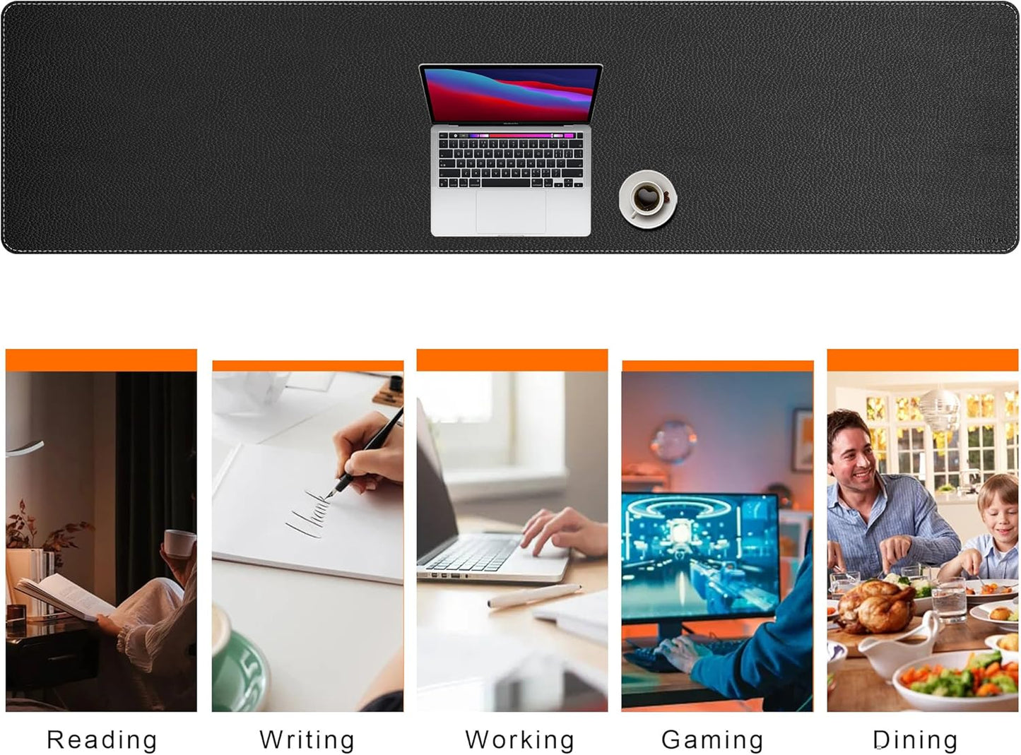 Mydours 79" x 20" Super Large Desk Mat, PU Leather & Cork Desk Pad, Extra Large XXXL Desk Mouse Pad for Workstation, Office, Home, Computer Desk Mat with Keyboard & Mouse (Black)