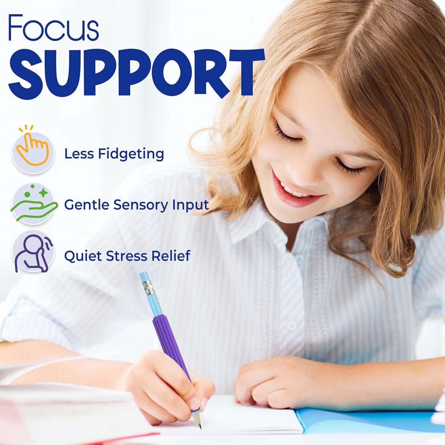 Pencil Grips for Kids & Adults - 4 Pack & 2 mechanical pencil - ADHD Tools for Kids - Sensory Fidget Sleeves for Focus, Calm & Anxiety Relief,Quiet Classroom & Travel Fidget Tool for Fine Motor Skills