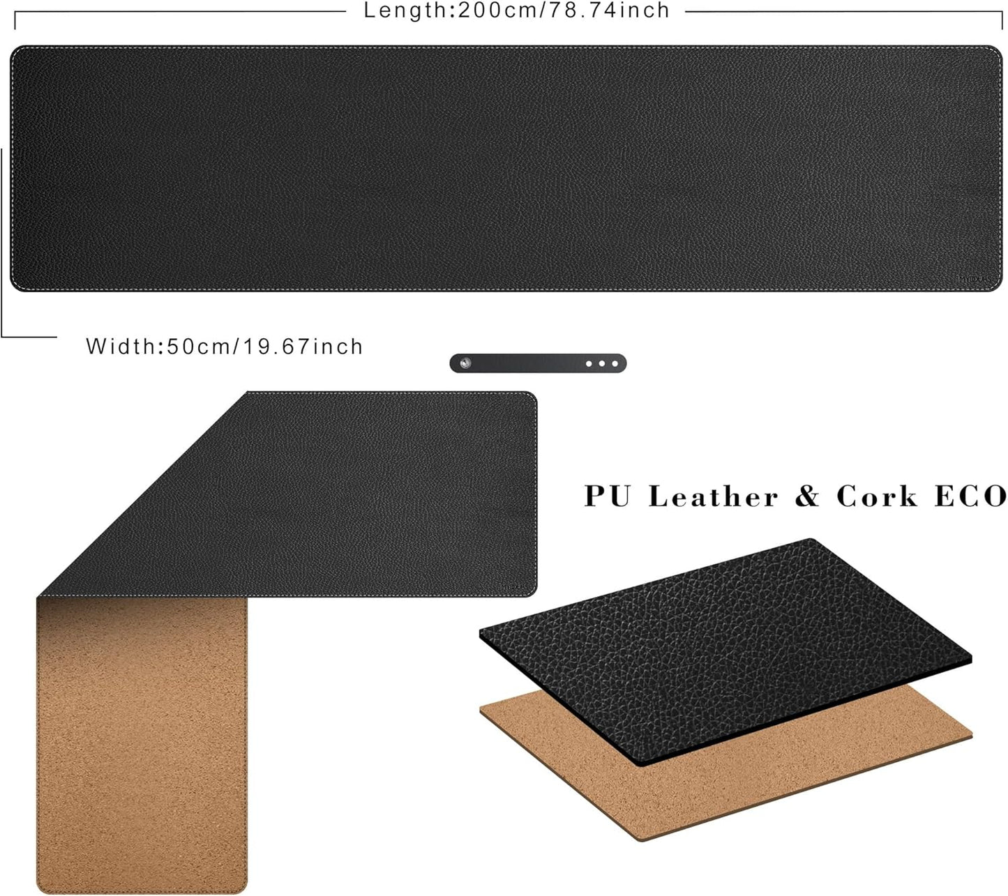 Mydours 79" x 20" Super Large Desk Mat, PU Leather & Cork Desk Pad, Extra Large XXXL Desk Mouse Pad for Workstation, Office, Home, Computer Desk Mat with Keyboard & Mouse (Black)