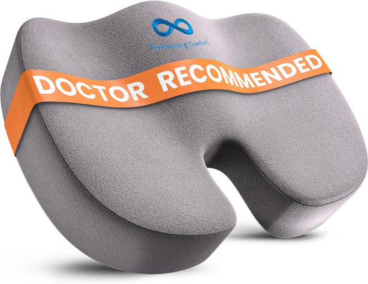 Everlasting Comfort Doctor Recommended Memory Foam Seat Cushion for Office Chairs & Car - Ergonomic Office Desk Accessories - Cushions for Tailbone Pain Relief, Sciatica (Gray, Large)