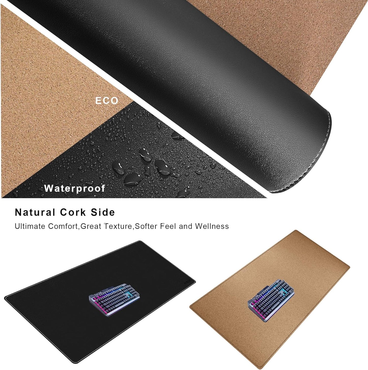 Mydours Dual-Sided PU Leather Desk Mat 31.5"x19.7" - Extra Large Cork Backing Mouse Pad for Office & Home, Premium Writing Surface, Waterproof Computer Desk Pad Protector for Laptop and Keyboard