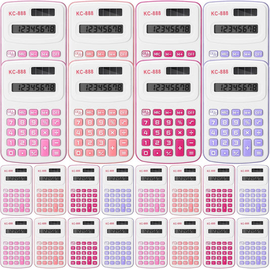 Hoteam 16 Pcs Pocket Calculator Gift for Students Bulk Mini Handheld Calculator Basic Standard Calculators with Button Battery 8 Digit Display for School Office Home(Pink Color)