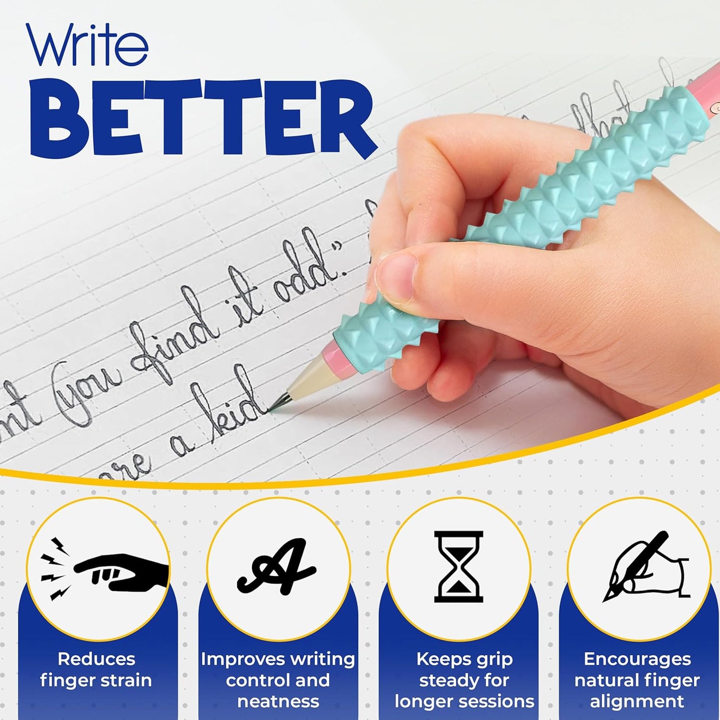 Pencil Grips for Kids & Adults - 4 Pack & 2 mechanical pencil - ADHD Tools for Kids - Sensory Fidget Sleeves for Focus, Calm & Anxiety Relief,Quiet Classroom & Travel Fidget Tool for Fine Motor Skills