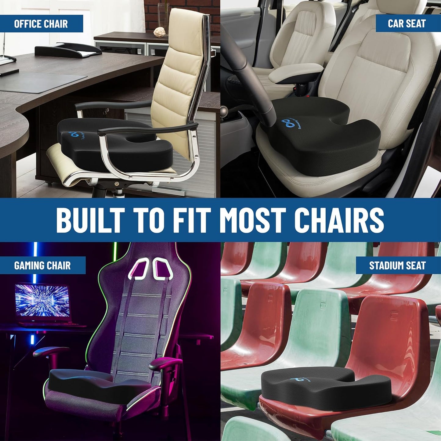 Everlasting Comfort Doctor Recommended Memory Foam Seat Cushion for Office Chairs & Car - Ergonomic Office Desk Accessories - Cushions for Tailbone Pain Relief, Sciatica (Black, X-Large)