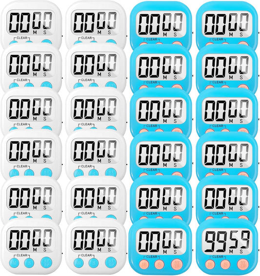 24 Pack Digital Kitchen Timer Small Classroom Timers for Kids Teachers (Blue&White)
