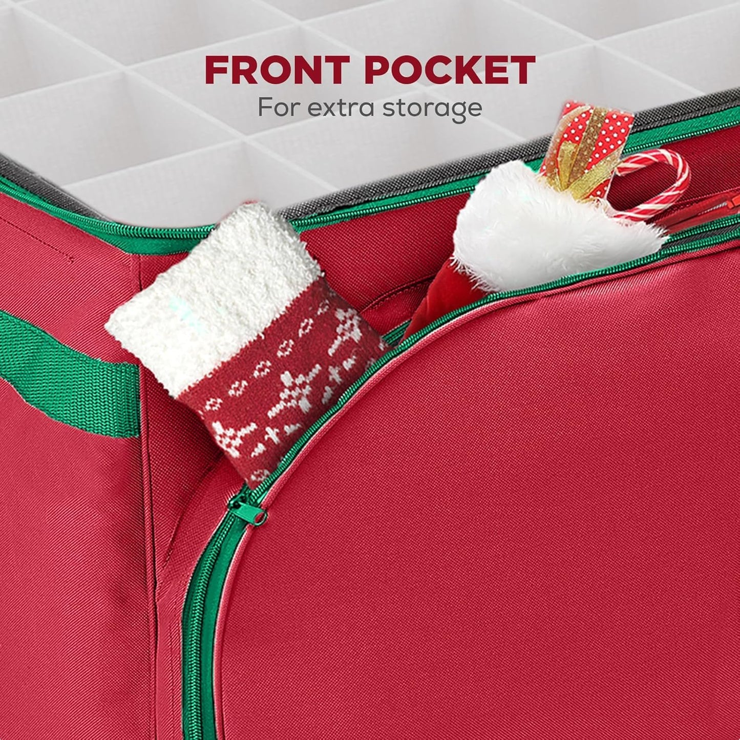 HOLDN’ STORAGE Premium Christmas Ornament Storage Container - Holds Up to 72-4” Ornaments Durable 600D Fabric - Adjustable Dividers - 3 Individual Trays - Metal Frame - Red