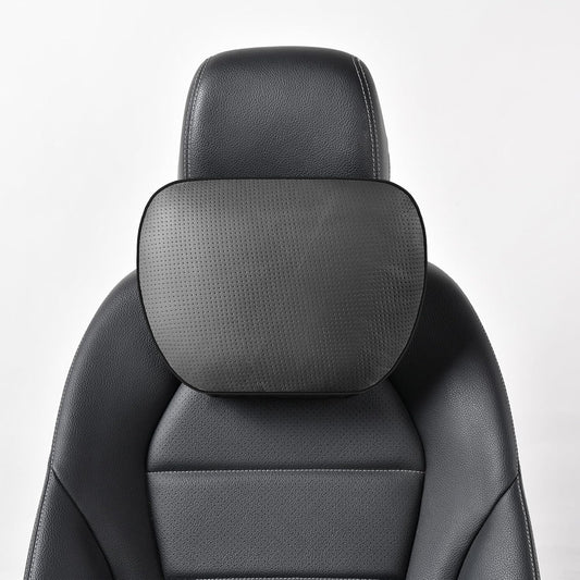 Genuine Leather Car Neck Pillow for headrest,Support Drive Seats Head Cushion,Real Cow Leather,11.8x7.5”,Plant-Based Polyester,Thickness & Height Adjustable,Inner Liner fillable(Black,1p)