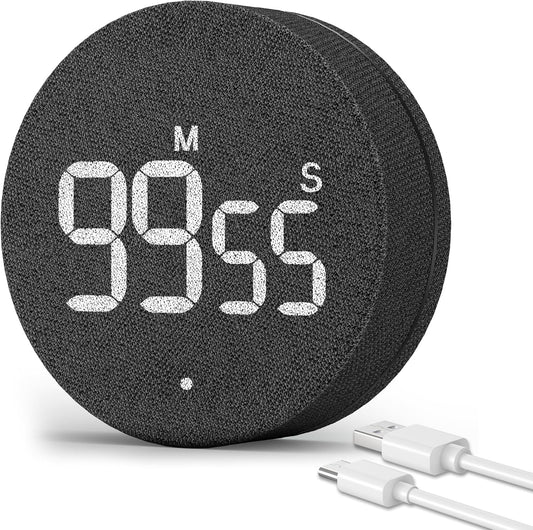 AVINIA Desk Timer for Productivity Magnetic Digital Kitchen Timer Rechargeable Fabric Mesh Cover 99 Mins Countdown/Count Up Stylish Efficana Konah Home Timmer for Cooking (Fabric Black)